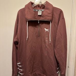 New VS PINK Quarter zip sweatshirt Size Large lace up